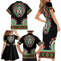 Libya Barbary Lion Family Matching Short Sleeve Bodycon Dress and Hawaiian Shirt Dashiki Simple Style LT05 - Wonder Print Shop