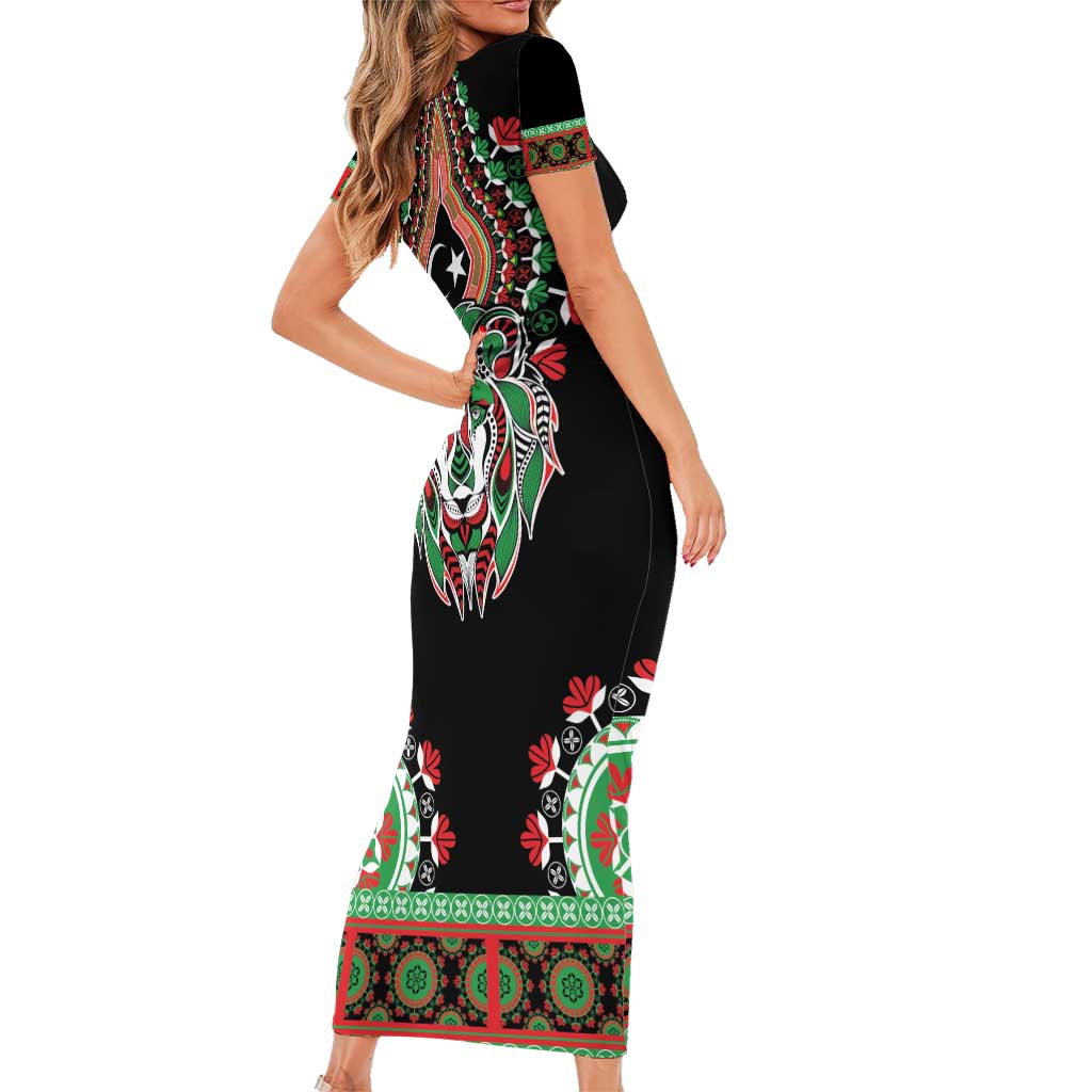 Libya Barbary Lion Family Matching Short Sleeve Bodycon Dress and Hawaiian Shirt Dashiki Simple Style LT05 - Wonder Print Shop