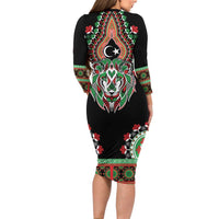 Libya Barbary Lion Long Sleeve Bodycon Dress Dashiki Simple Style LT05 - Wonder Print Shop