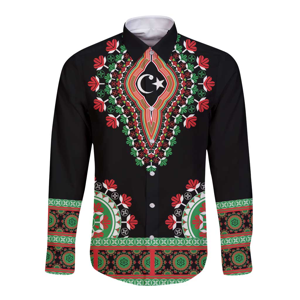 Libya Barbary Lion Long Sleeve Button Shirt Dashiki Simple Style LT05 - Wonder Print Shop