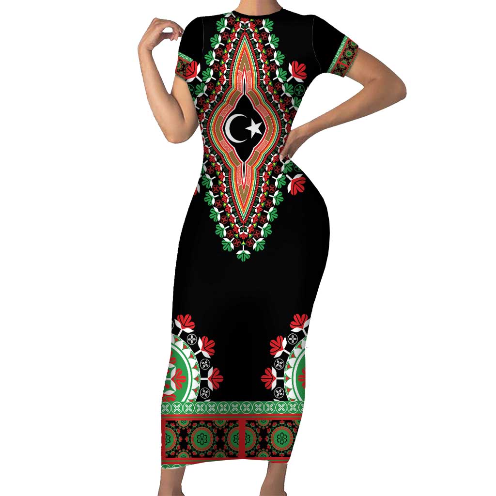 Libya Barbary Lion Short Sleeve Bodycon Dress Dashiki Simple Style LT05 - Wonder Print Shop