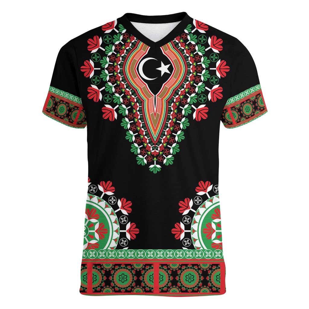 Libya Barbary Lion Women V-Neck T-Shirt Dashiki Simple Style LT05 - Wonder Print Shop