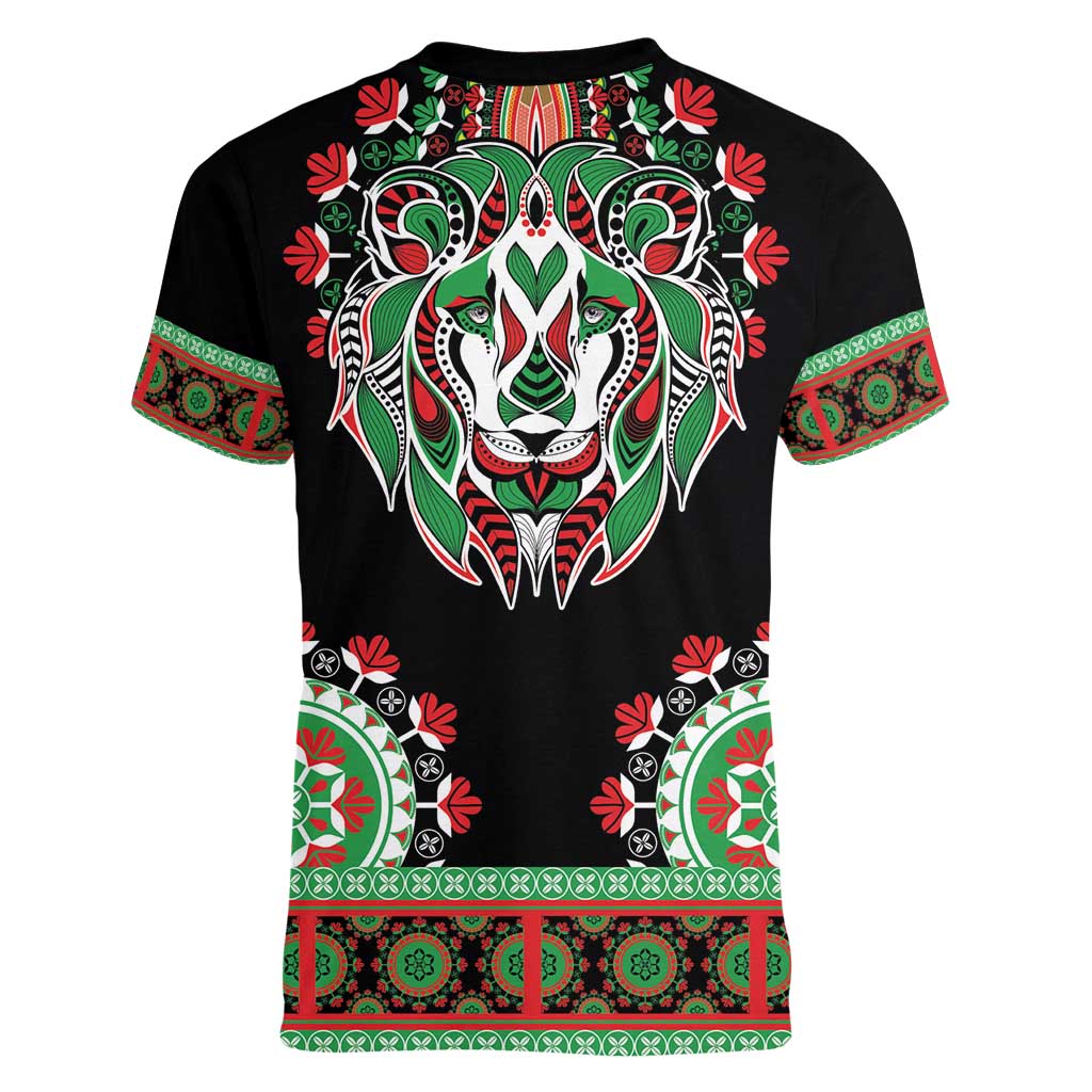 Libya Barbary Lion Women V-Neck T-Shirt Dashiki Simple Style LT05 - Wonder Print Shop