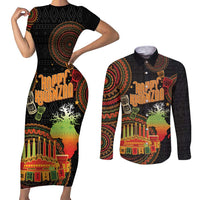 Kwanzaa Kinara Candles Couples Matching Short Sleeve Bodycon Dress and Long Sleeve Button Shirt African Tribal Pattern LT05 - Wonder Print Shop