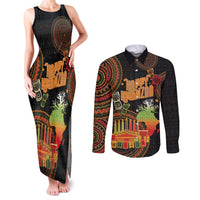 Kwanzaa Kinara Candles Couples Matching Tank Maxi Dress and Long Sleeve Button Shirt African Tribal Pattern LT05 - Wonder Print Shop