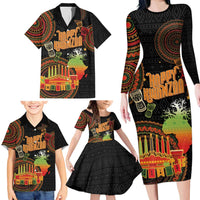 Kwanzaa Kinara Candles Family Matching Long Sleeve Bodycon Dress and Hawaiian Shirt African Tribal Pattern LT05 - Wonder Print Shop