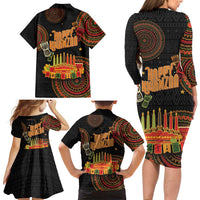 Kwanzaa Kinara Candles Family Matching Long Sleeve Bodycon Dress and Hawaiian Shirt African Tribal Pattern LT05 - Wonder Print Shop