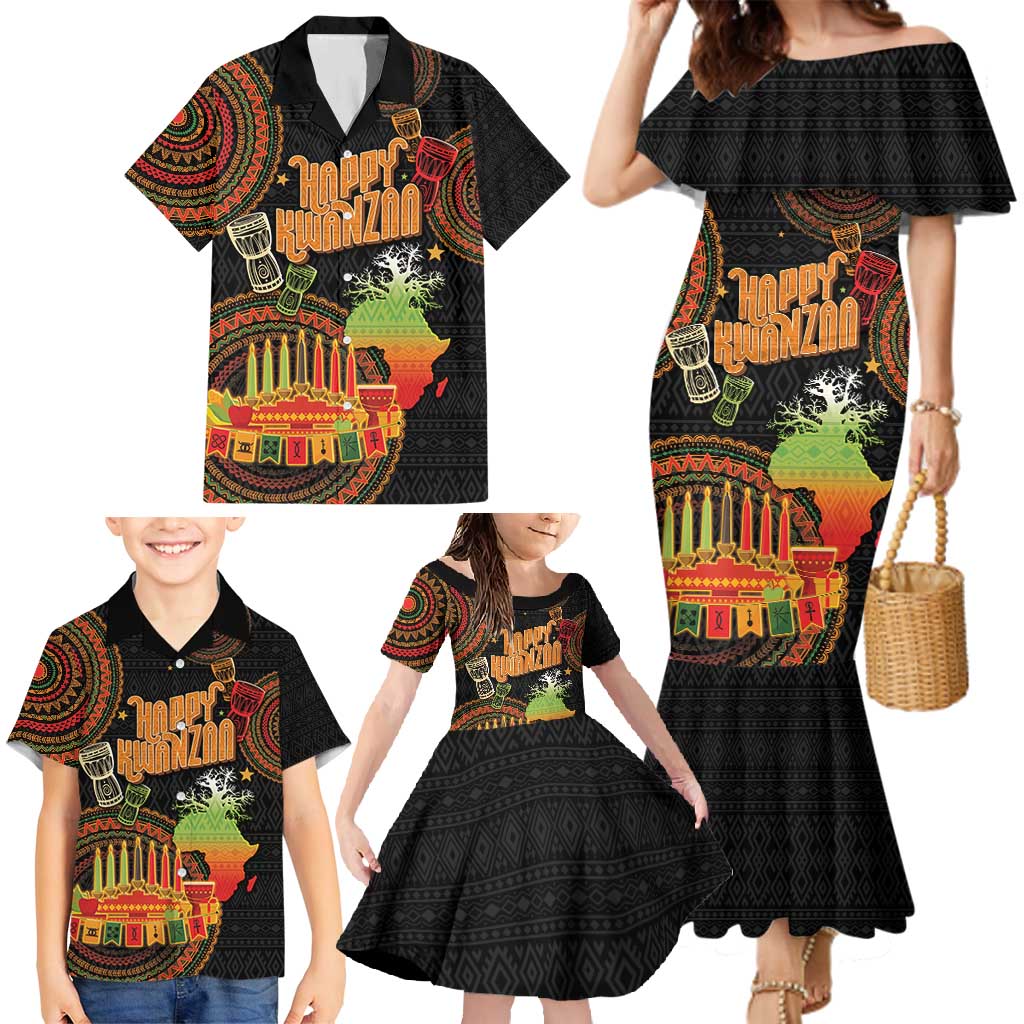 Kwanzaa Kinara Candles Family Matching Mermaid Dress and Hawaiian Shirt African Tribal Pattern LT05 - Wonder Print Shop