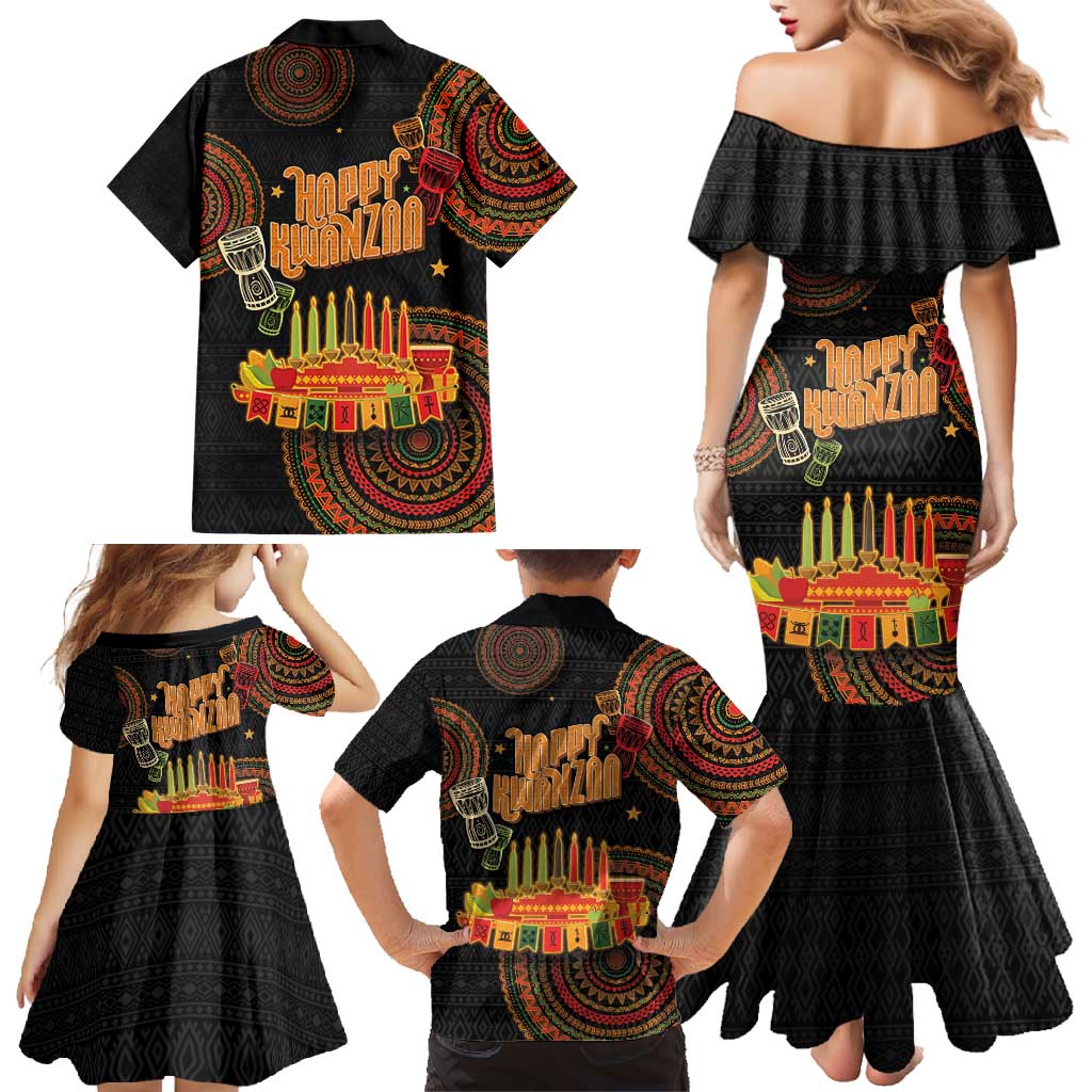 Kwanzaa Kinara Candles Family Matching Mermaid Dress and Hawaiian Shirt African Tribal Pattern LT05 - Wonder Print Shop