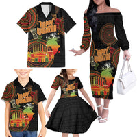 Kwanzaa Kinara Candles Family Matching Off The Shoulder Long Sleeve Dress and Hawaiian Shirt African Tribal Pattern LT05 - Wonder Print Shop