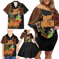 Kwanzaa Kinara Candles Family Matching Off Shoulder Short Dress and Hawaiian Shirt African Tribal Pattern LT05 - Wonder Print Shop