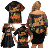 Kwanzaa Kinara Candles Family Matching Off Shoulder Short Dress and Hawaiian Shirt African Tribal Pattern LT05 - Wonder Print Shop