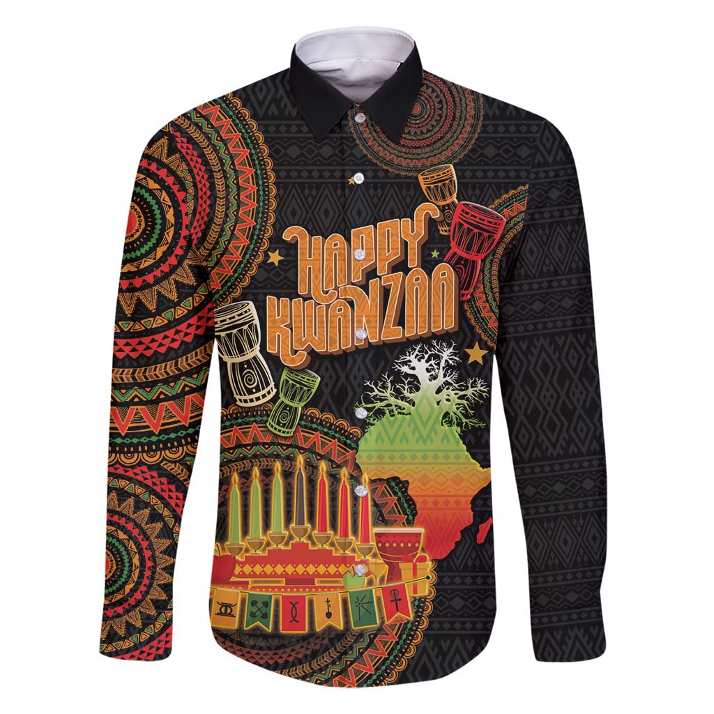 Kwanzaa Kinara Candles Family Matching Off Shoulder Short Dress and Hawaiian Shirt African Tribal Pattern LT05 - Wonder Print Shop