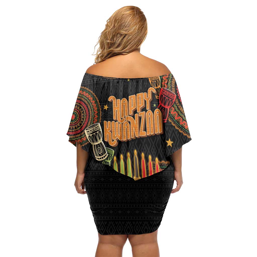 Kwanzaa Kinara Candles Family Matching Off Shoulder Short Dress and Hawaiian Shirt African Tribal Pattern LT05 - Wonder Print Shop