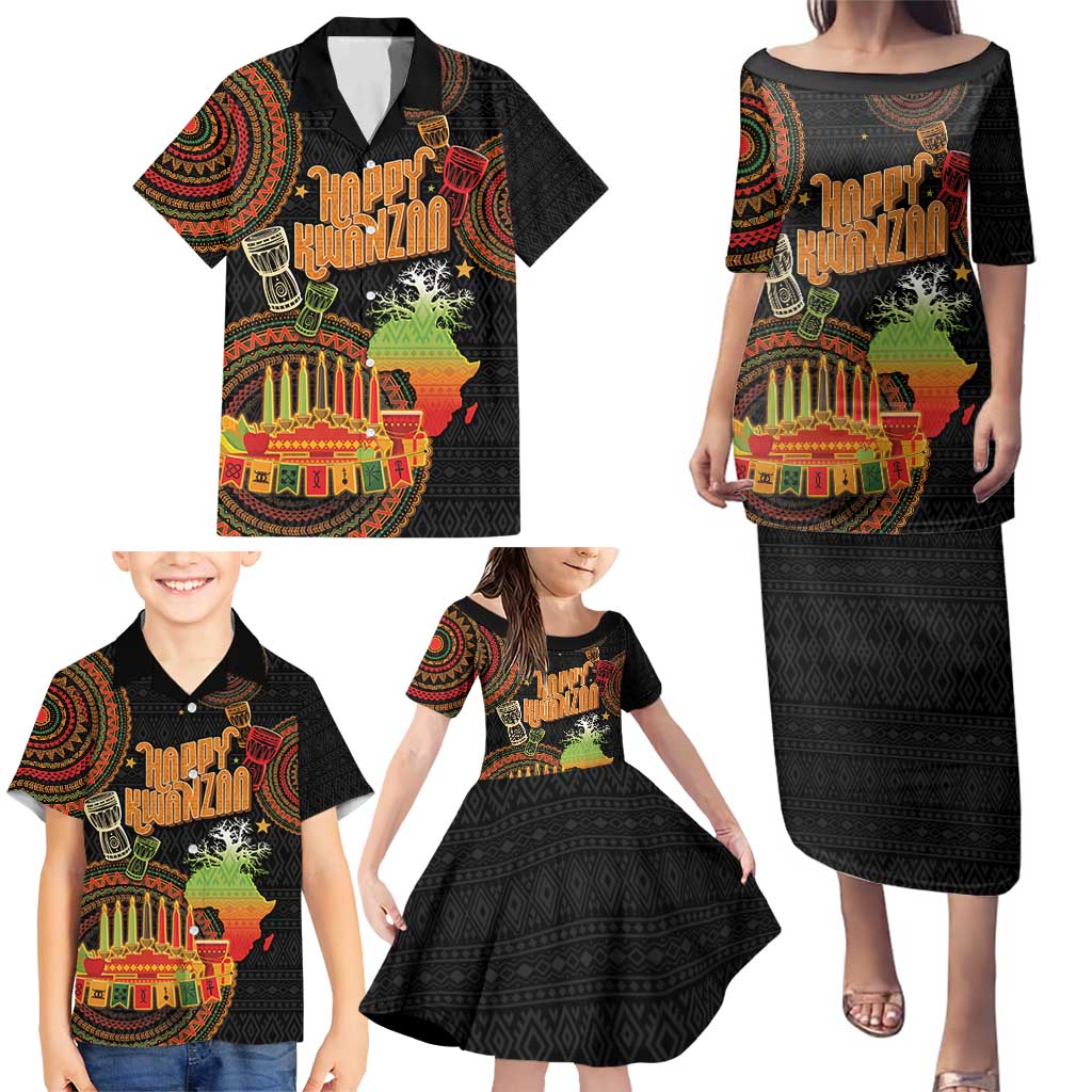 Kwanzaa Kinara Candles Family Matching Puletasi and Hawaiian Shirt African Tribal Pattern LT05 - Wonder Print Shop