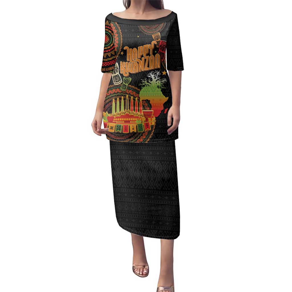 Kwanzaa Kinara Candles Family Matching Puletasi and Hawaiian Shirt African Tribal Pattern LT05 - Wonder Print Shop