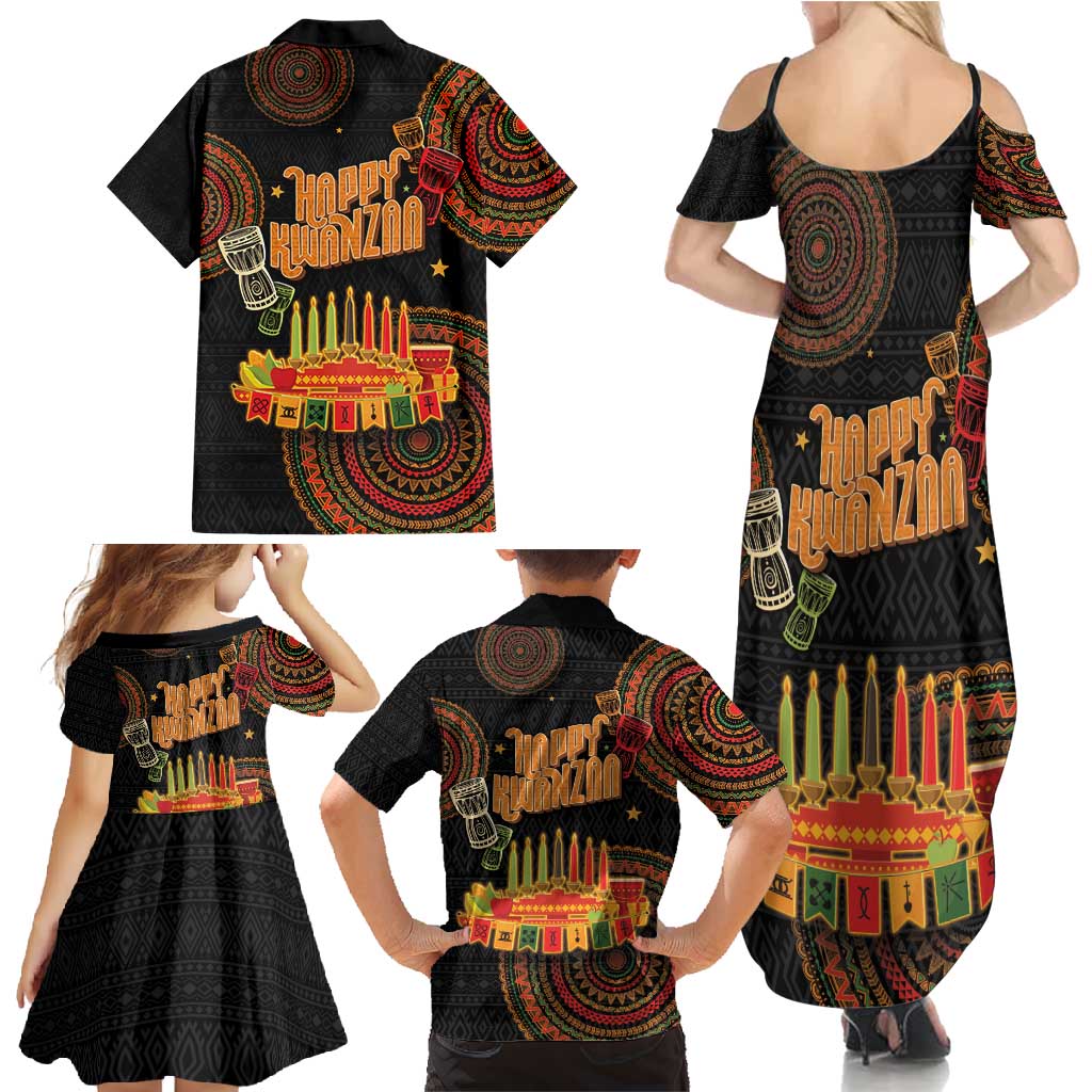 Kwanzaa Kinara Candles Family Matching Summer Maxi Dress and Hawaiian Shirt African Tribal Pattern LT05 - Wonder Print Shop