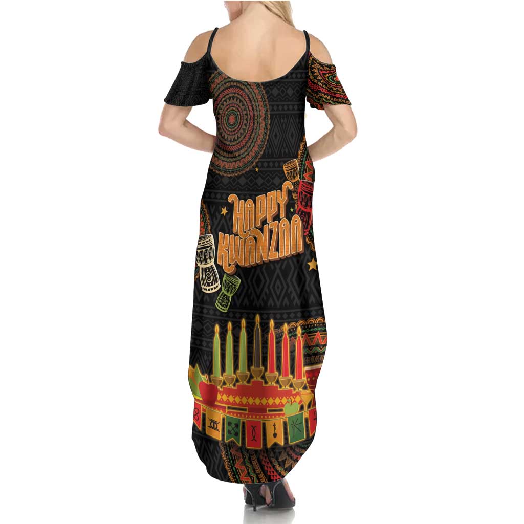 Kwanzaa Kinara Candles Family Matching Summer Maxi Dress and Hawaiian Shirt African Tribal Pattern LT05 - Wonder Print Shop