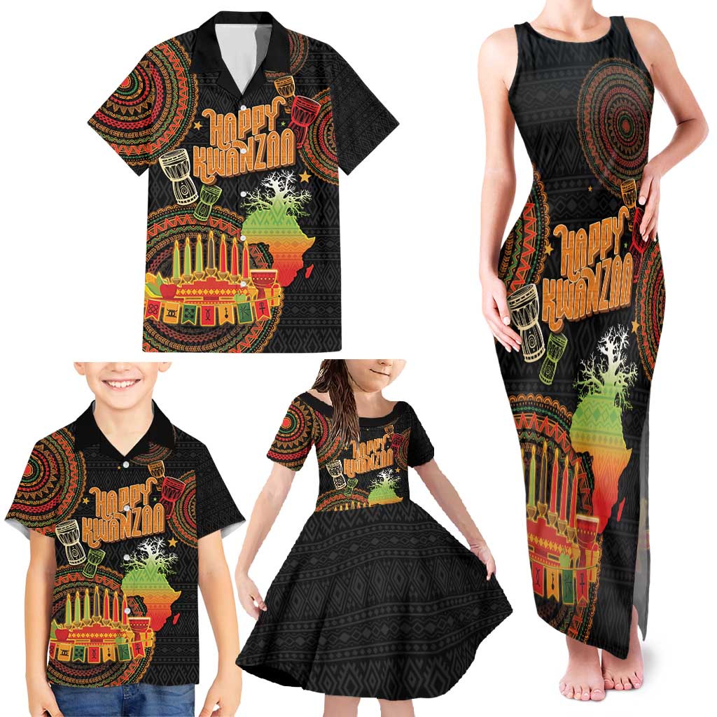 Kwanzaa Kinara Candles Family Matching Tank Maxi Dress and Hawaiian Shirt African Tribal Pattern LT05 - Wonder Print Shop