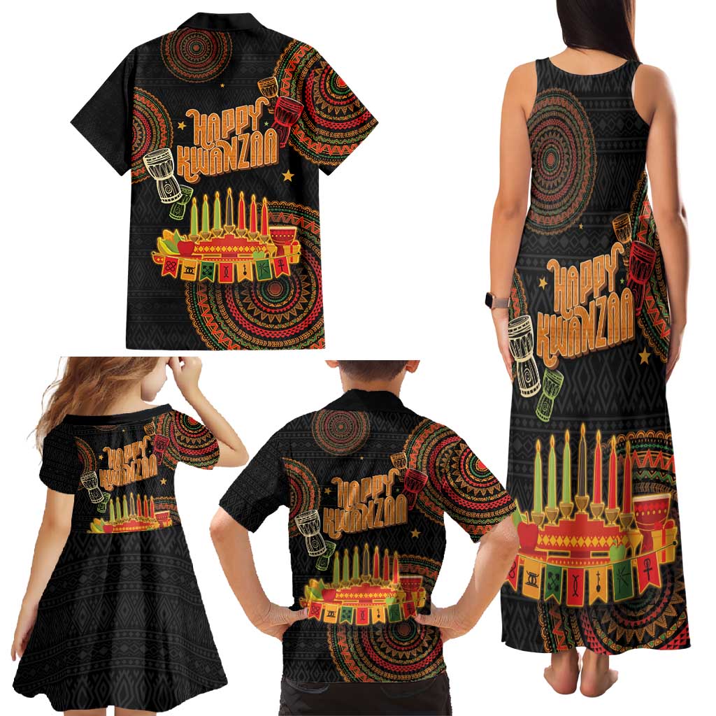 Kwanzaa Kinara Candles Family Matching Tank Maxi Dress and Hawaiian Shirt African Tribal Pattern LT05 - Wonder Print Shop