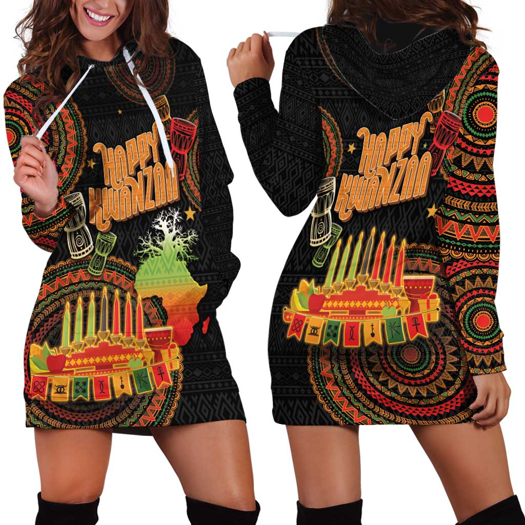 Kwanzaa Kinara Candles Hoodie Dress African Tribal Pattern LT05 - Wonder Print Shop