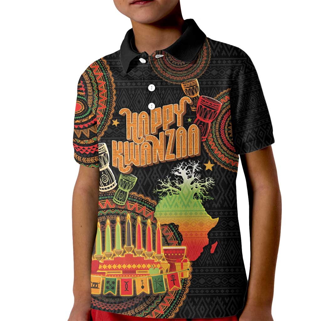 Kwanzaa Kinara Candles Kid Polo Shirt African Tribal Pattern LT05 - Wonder Print Shop