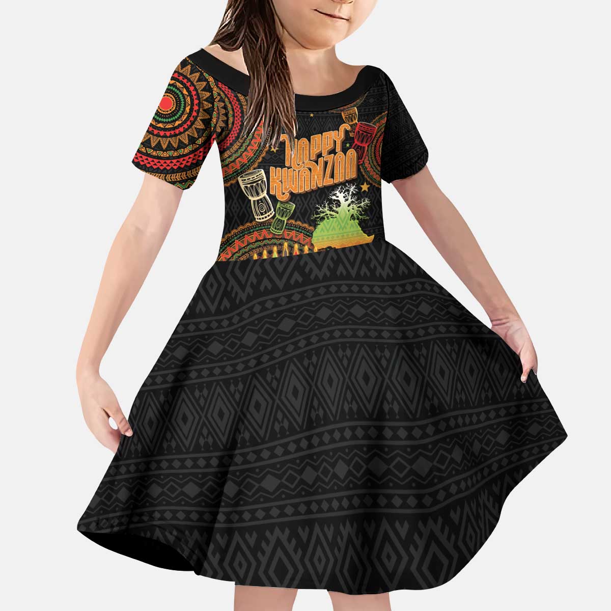 Kwanzaa Kinara Candles Kid Short Sleeve Dress African Tribal Pattern LT05 - Wonder Print Shop