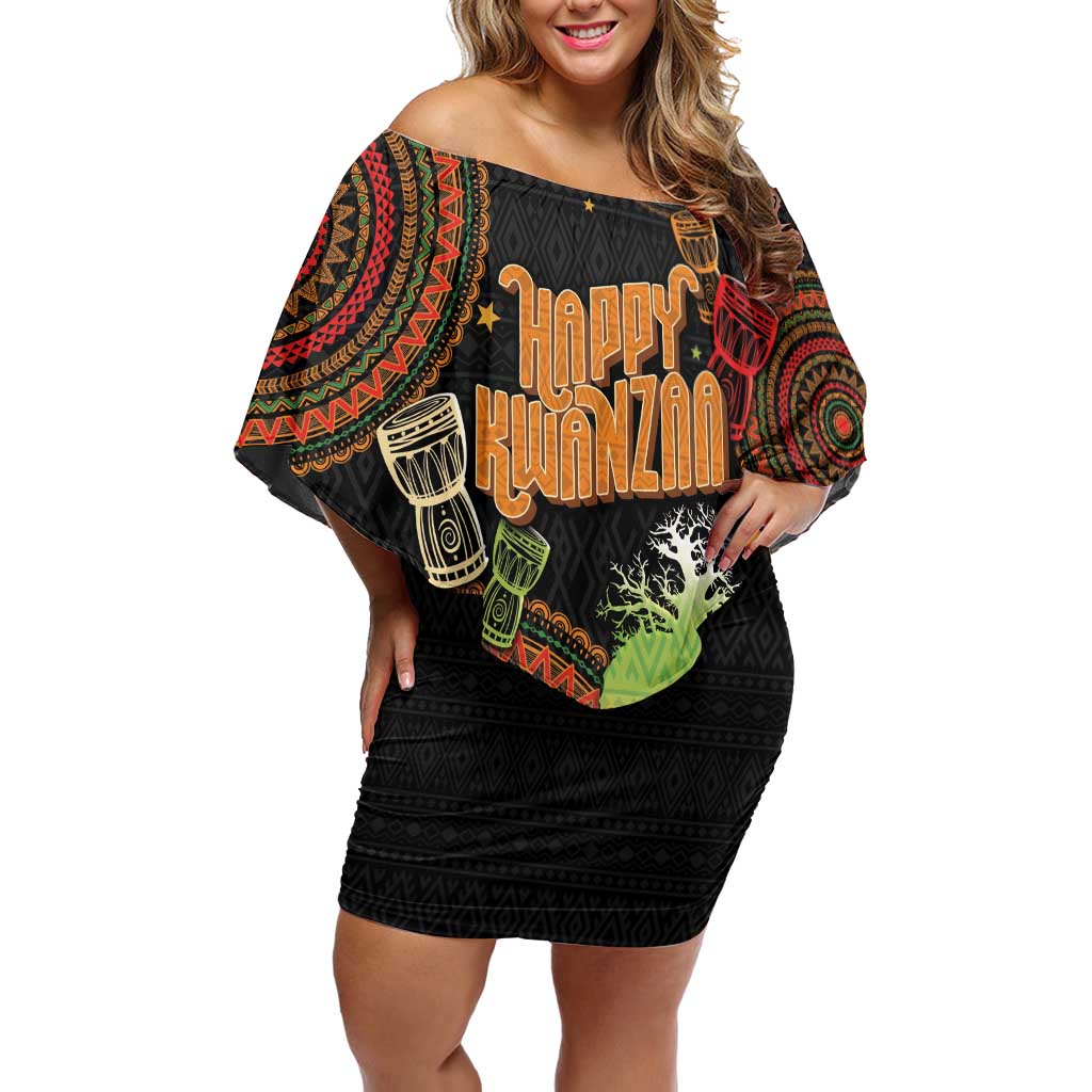 Kwanzaa Kinara Candles Off Shoulder Short Dress African Tribal Pattern LT05 - Wonder Print Shop