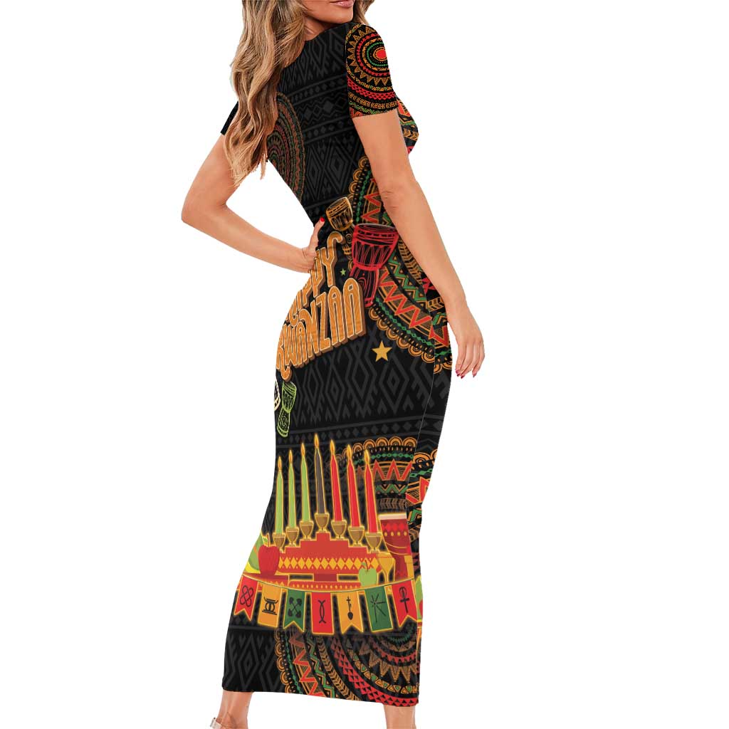 Kwanzaa Kinara Candles Short Sleeve Bodycon Dress African Tribal Pattern LT05 - Wonder Print Shop