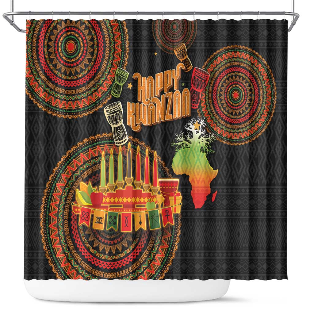 Kwanzaa Kinara Candles Shower Curtain African Tribal Pattern
