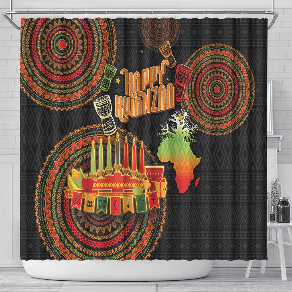 Kwanzaa Kinara Candles Shower Curtain African Tribal Pattern