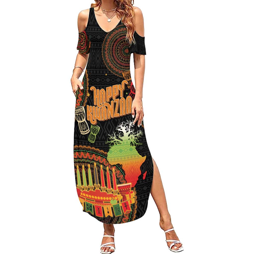 Kwanzaa Kinara Candles Summer Maxi Dress African Tribal Pattern LT05 - Wonder Print Shop
