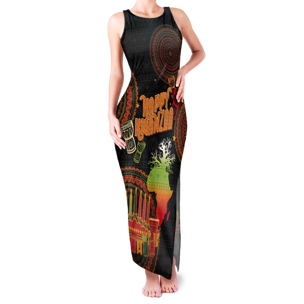 Kwanzaa Kinara Candles Tank Maxi Dress African Tribal Pattern LT05 - Wonder Print Shop