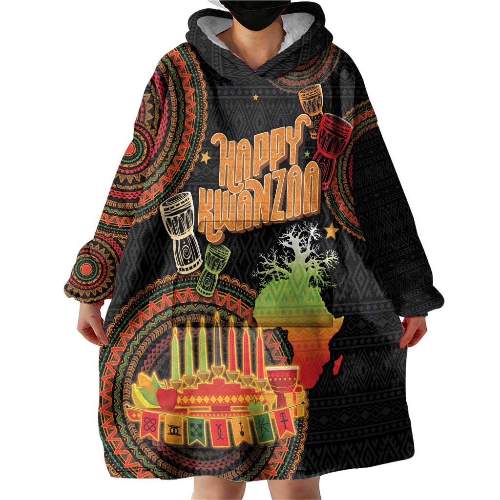 Kwanzaa Kinara Candles Wearable Blanket Hoodie African Tribal Pattern LT05 - Wonder Print Shop