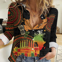 Kwanzaa Kinara Candles Women Casual Shirt African Tribal Pattern LT05 - Wonder Print Shop