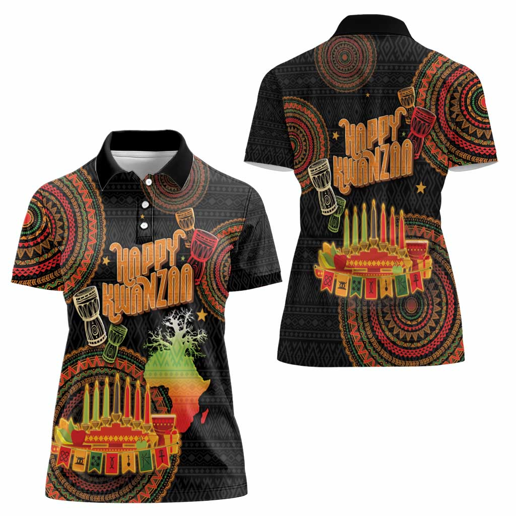 Kwanzaa Kinara Candles Women Polo Shirt African Tribal Pattern LT05 - Wonder Print Shop