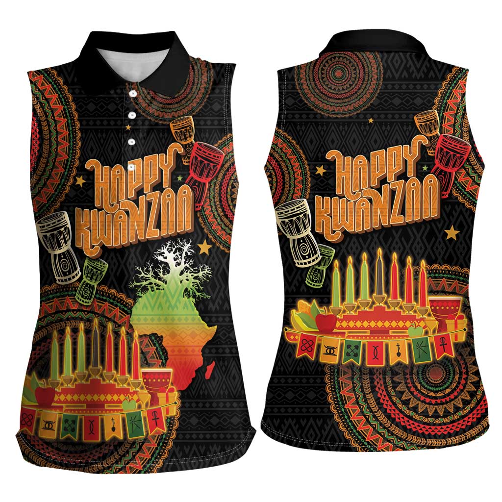 Kwanzaa Kinara Candles Women Sleeveless Polo Shirt African Tribal Pattern LT05 - Wonder Print Shop
