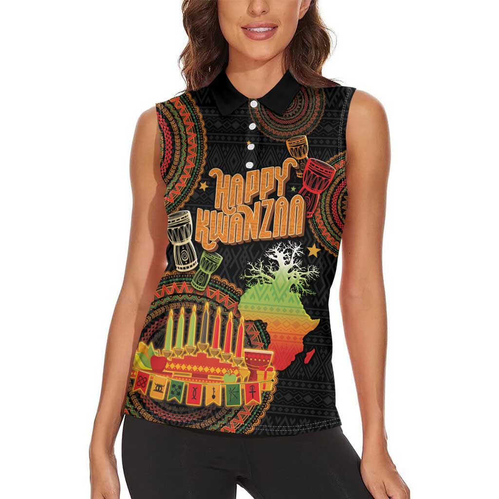 Kwanzaa Kinara Candles Women Sleeveless Polo Shirt African Tribal Pattern LT05 - Wonder Print Shop