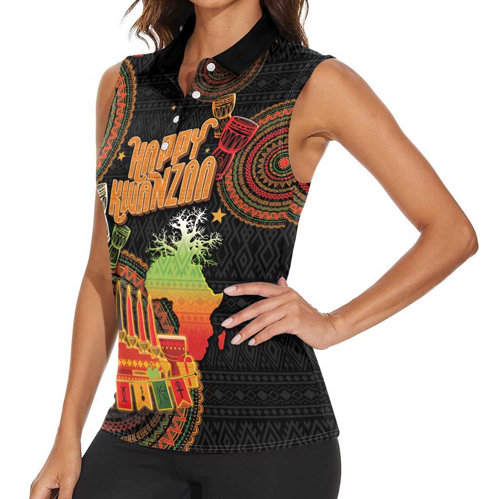Kwanzaa Kinara Candles Women Sleeveless Polo Shirt African Tribal Pattern LT05 - Wonder Print Shop