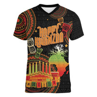 Kwanzaa Kinara Candles Women V-Neck T-Shirt African Tribal Pattern LT05 - Wonder Print Shop