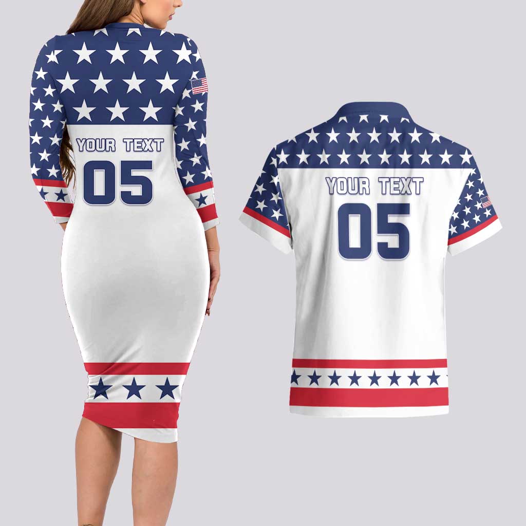 Custom United States Hockey Couples Matching Long Sleeve Bodycon Dress and Hawaiian Shirt Go Champions USA