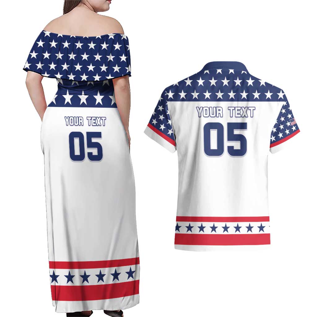 Custom United States Hockey Couples Matching Off Shoulder Maxi Dress and Hawaiian Shirt Go Champions USA