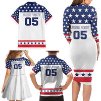 Custom United States Hockey Family Matching Long Sleeve Bodycon Dress and Hawaiian Shirt Go Champions USA