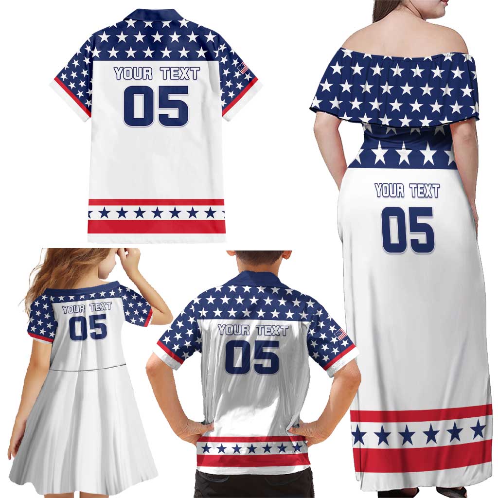Custom United States Hockey Family Matching Off Shoulder Maxi Dress and Hawaiian Shirt Go Champions USA