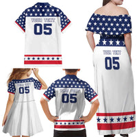 Custom United States Hockey Family Matching Off Shoulder Maxi Dress and Hawaiian Shirt Go Champions USA