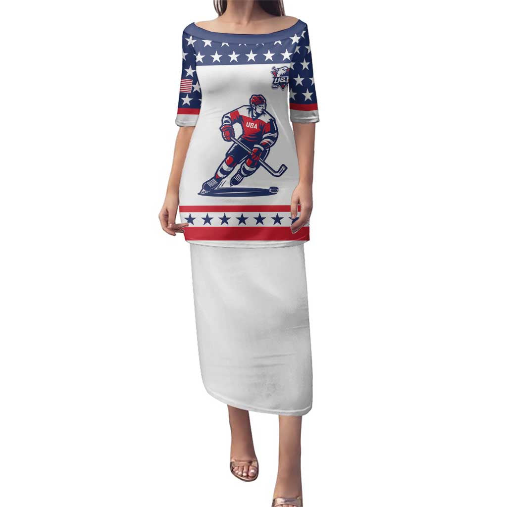 Custom United States Hockey Family Matching Puletasi and Hawaiian Shirt Go Champions USA