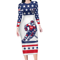 Custom United States Hockey Long Sleeve Bodycon Dress Go Champions USA