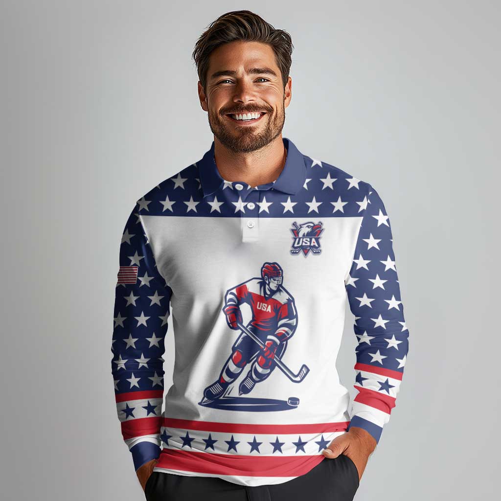 Custom United States Hockey Long Sleeve Polo Shirt Go Champions USA