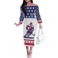 Custom United States Hockey Off The Shoulder Long Sleeve Dress Go Champions USA