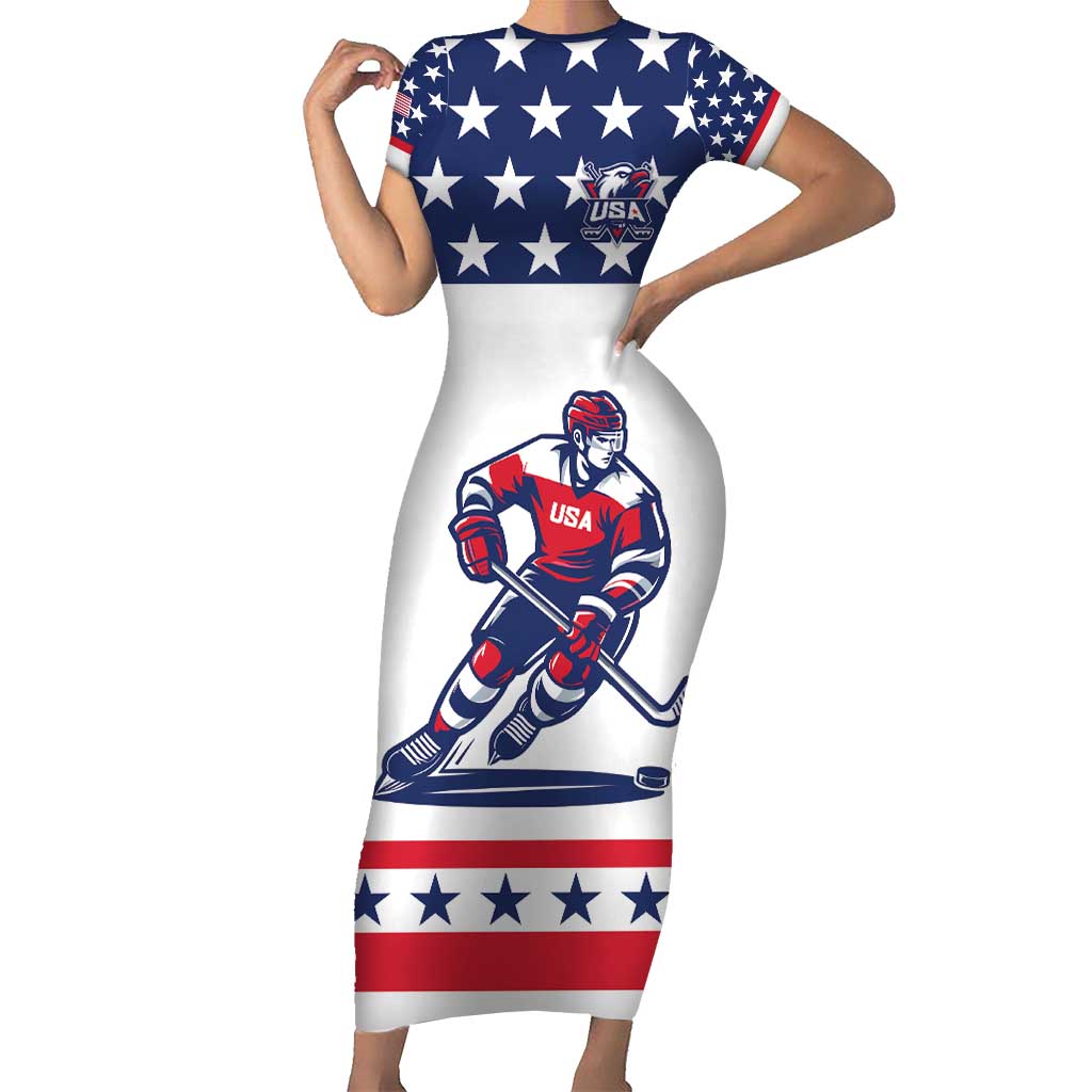Custom United States Hockey Short Sleeve Bodycon Dress Go Champions USA